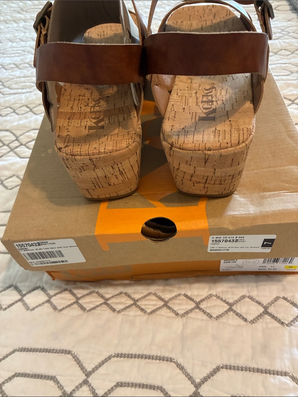New !!!! Kork-Ease Brown Leather Cork Wedge Sandals - Picture 7 of 11
